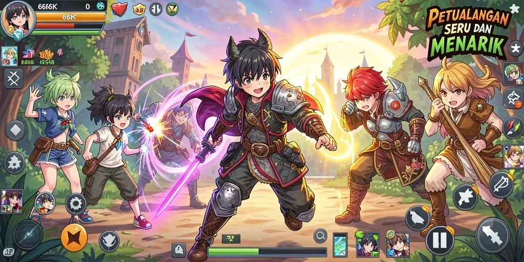 Tampilan menarik dari gameplay dalam 66K yang penuh petualangan Anime.