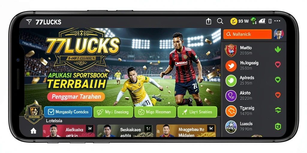 Tangkapan layar utama aplikasi 77LUCKS menampilkan fitur taruhan olahraga.
