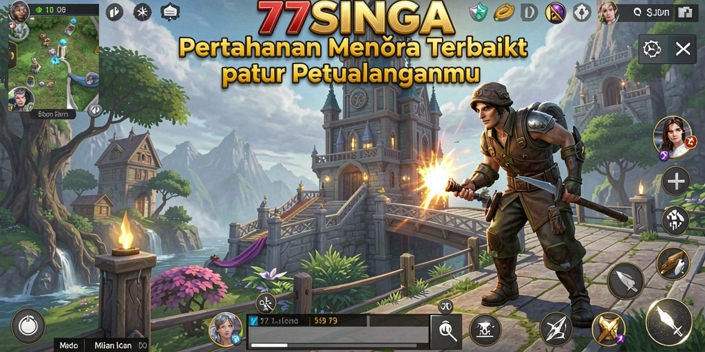 Menara pertahanan yang kokoh dan musuh yang menyerang di 77SINGA.