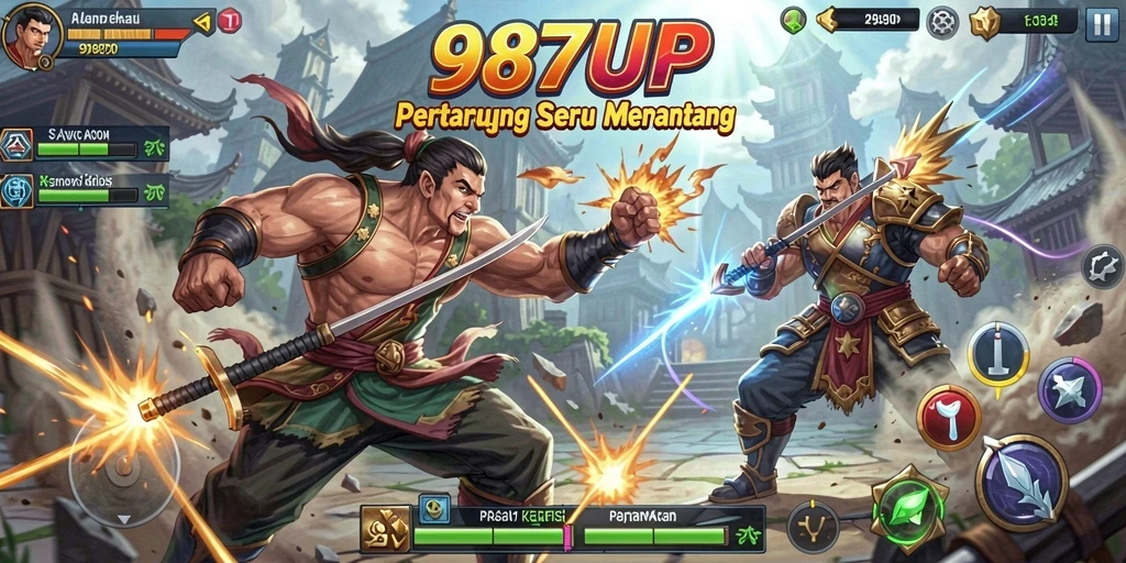 Tangkapan layar 987UP menunjukkan pertarungan yang intens dan penuh aksi.