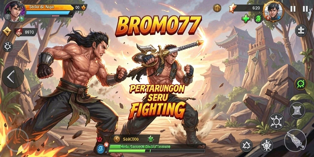 Screenshot BROMO77 yang menampilkan pertarungan intens antara karakter.
