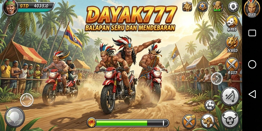 Tangkapan layar menunjukkan momen seru balapan di DAYAK777.