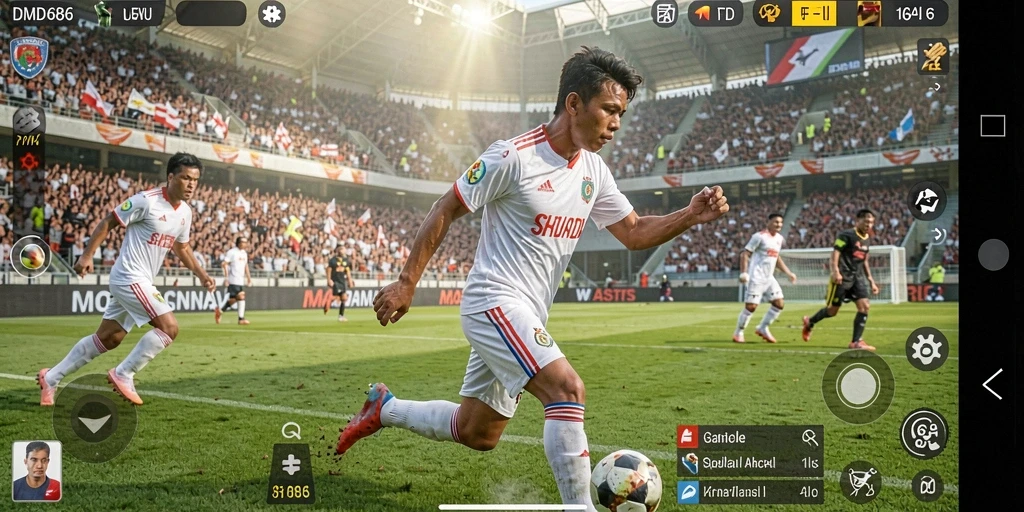 Screenshot menampilkan aksi seru gameplay sepak bola di DMD686.
