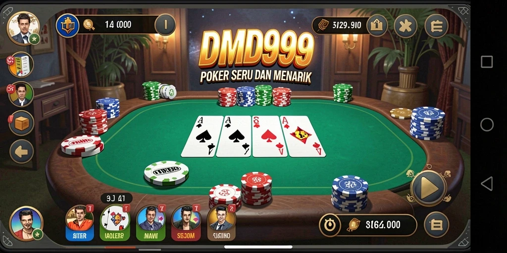Screenshot DMD999 yang menunjukkan gameplay menarik poker.