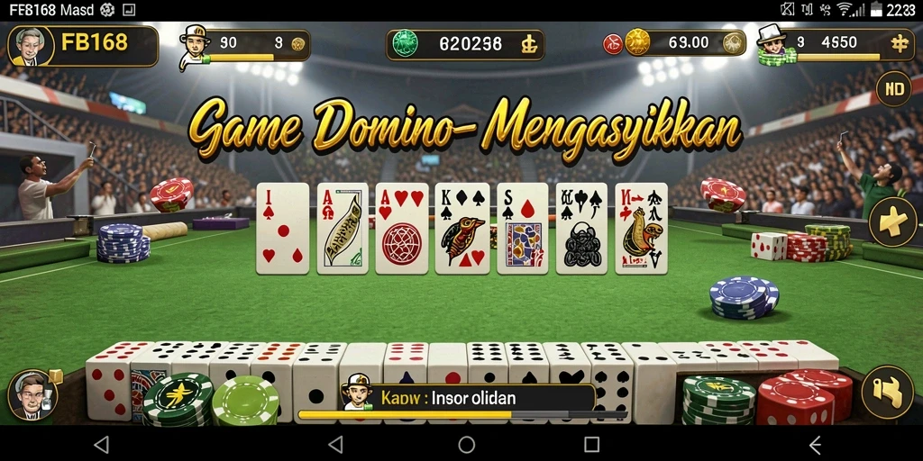 Screenshot utama FB168 menampilkan gameplay Domino yang seru dan mendebarkan.