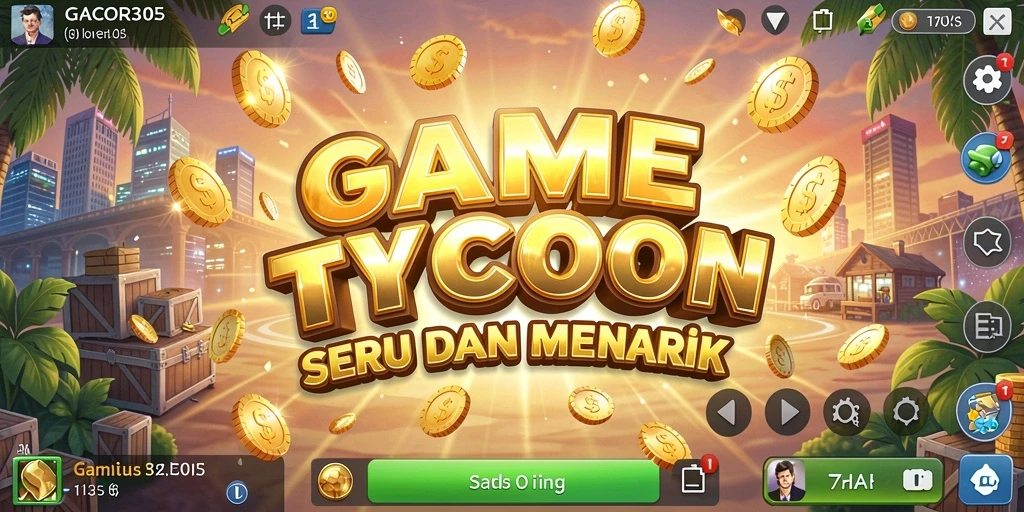 Screenshot menampilkan gameplay GACOR305 dalam simulasi bisnis Tycoon.