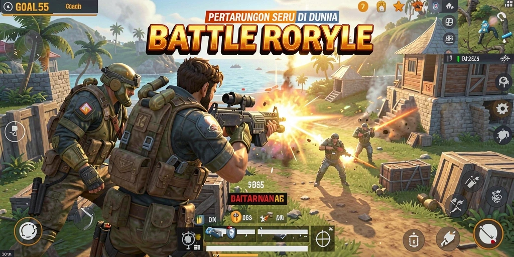 Tampilan utama gameplay seru di GOAL55 Battle Royale.