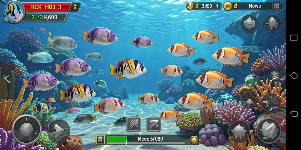 Tampilan gameplay H03 yang memukau dengan aksi menangkap ikan.