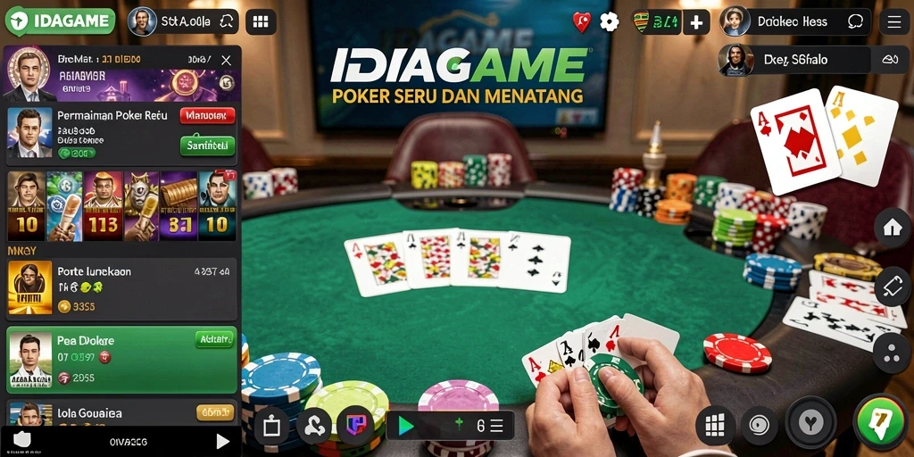 Screenshot IDAGAME menampilkan permainan poker yang seru dan interaktif.