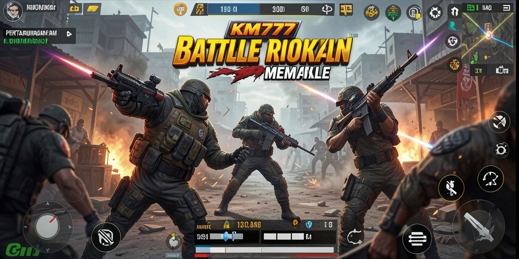 Gameplay intens KM777 dengan aksi Battle Royale seru.