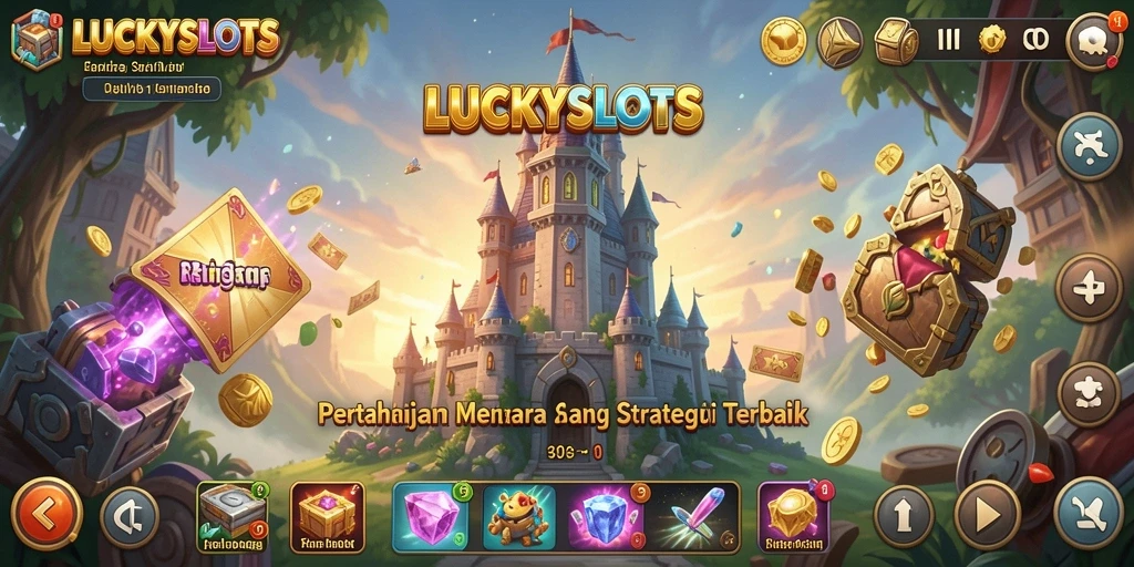 Tampilan gameplay intens dalam LUCKYSLOTS dengan menara yang siap bertahan.