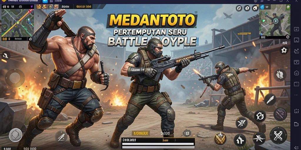 Screenshot utama MEDANTOTO menampilkan aksi pertempuran dalam game Battle Royale.