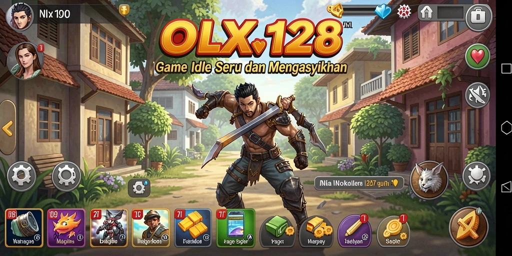 Screenshot utama OLX128 menampilkan gameplay Idle yang menarik dan penuh warna.