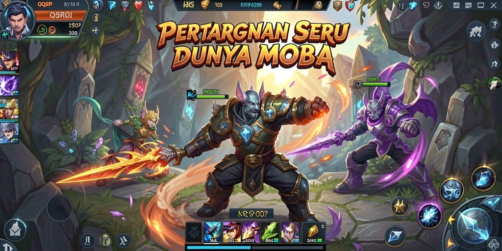Tangkapan layar permainan QQRP menampilkan intensitas pertempuran MOBA.
