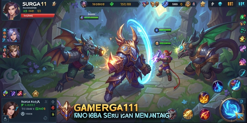 Tangkapan layar gameplay seru dalam SURGA11 dengan aksi MOBA.
