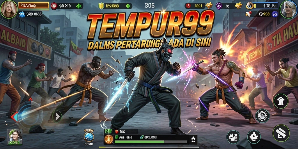 Tampilan gameplay dari TEMPUR99 dengan pertarungan yang dinamis dan karakter yang beragam.