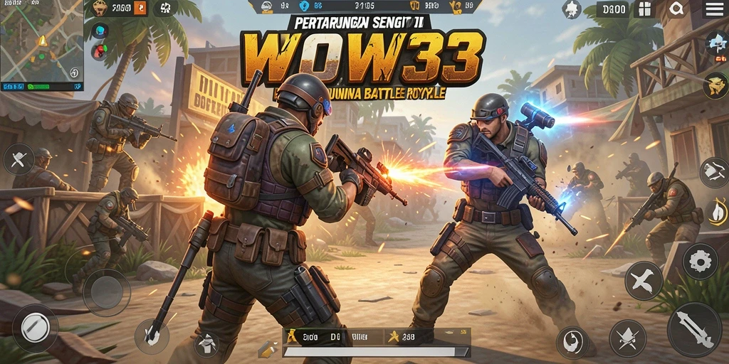Screenshot tampilan gameplay epik dalam WOW33 Battle Royale.
